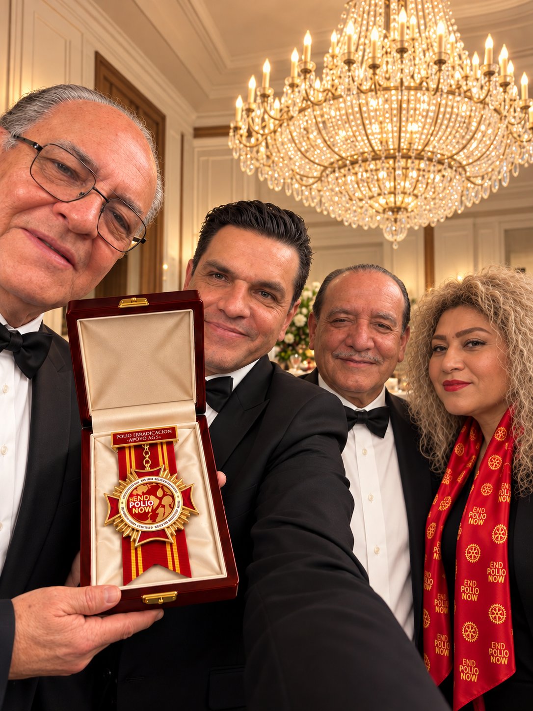 Participantes de gala presentan la medalla en su estuche